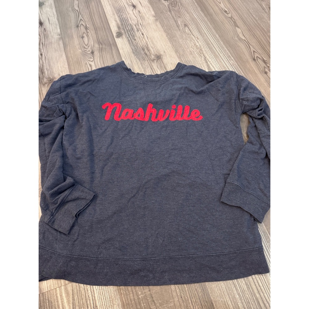 Thread & Supply Nashville Sweatshirt Navy Blue Red Script Pullover Large